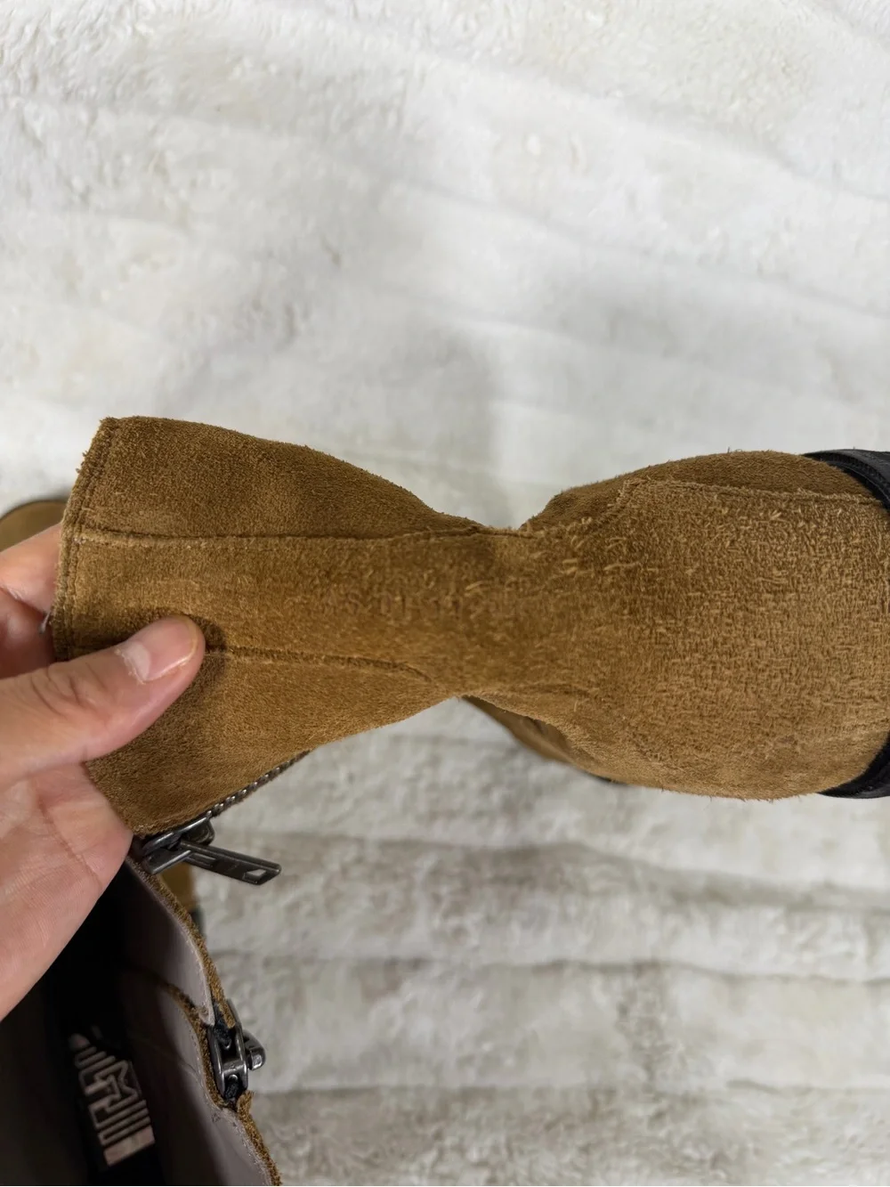 Mens ALLSAINTS Lang Suede Side Zip Boots Camel Tobacco Sz 12 MF560Z